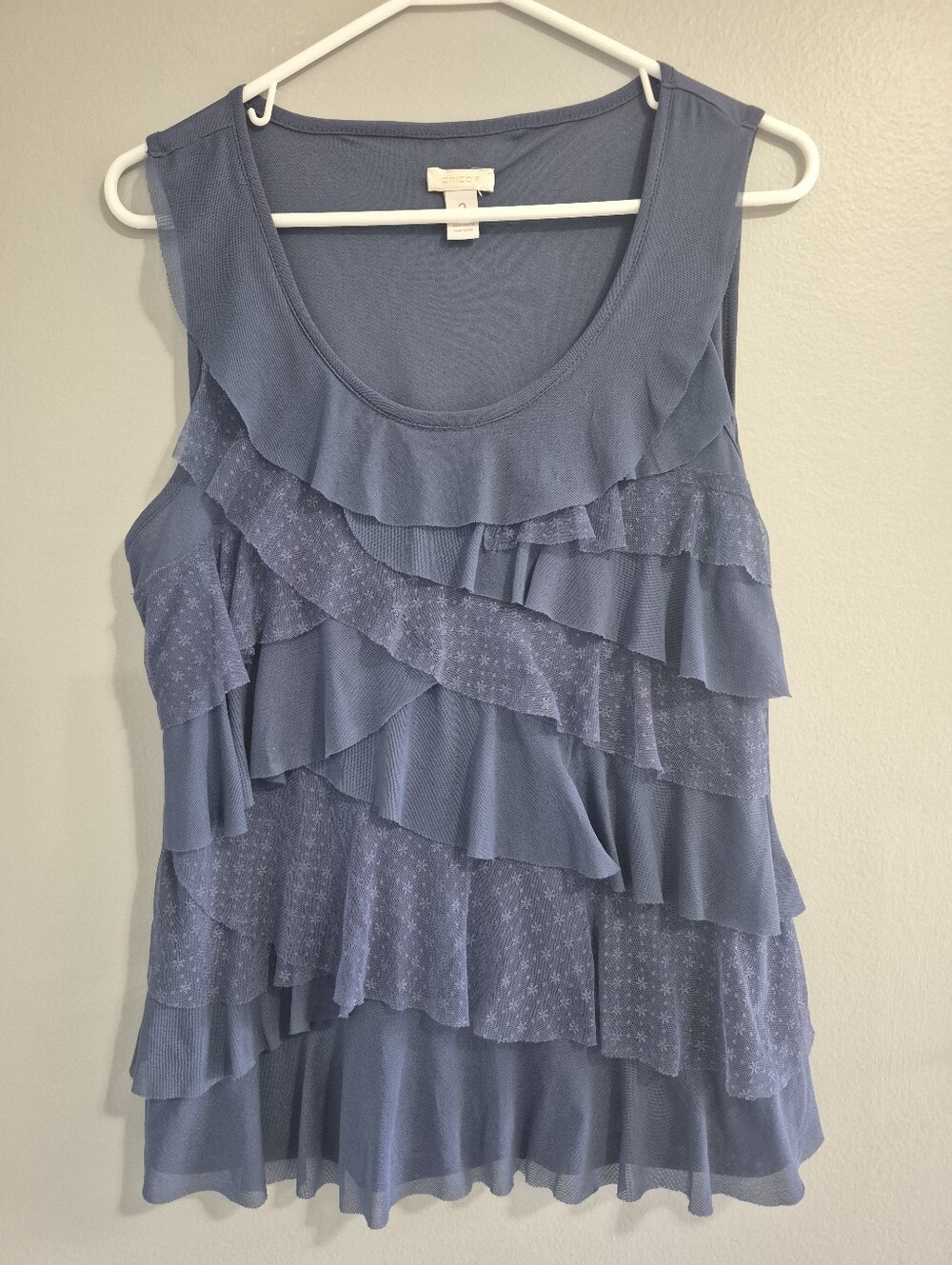 Chicos Asymmetrical Tiered Ruffled Layered Tank Top - Slate Blue Size 2